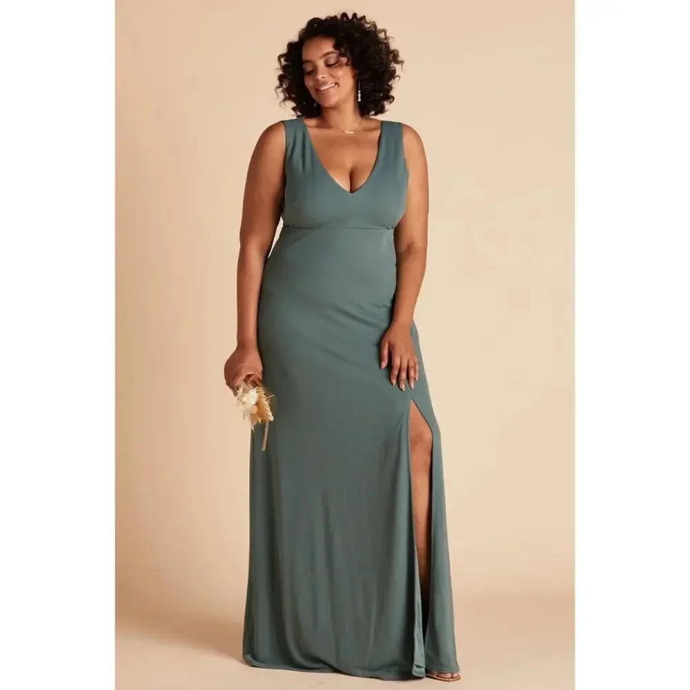 NWT Birdy Grey Shamin Maxi Dress Sleeveless V-Neck Lined Crepe Sea Glass Medium